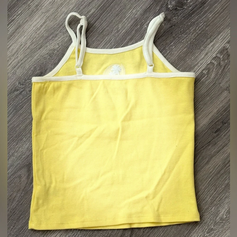 🌴 Yellow Ribbed Tank Top with Palm Tree Embroidery 🌞 - Picture 3 of 3